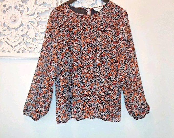 Northern Reflections Sheer Ditsy Floral Long Sleeve Pullover Blouse XL
