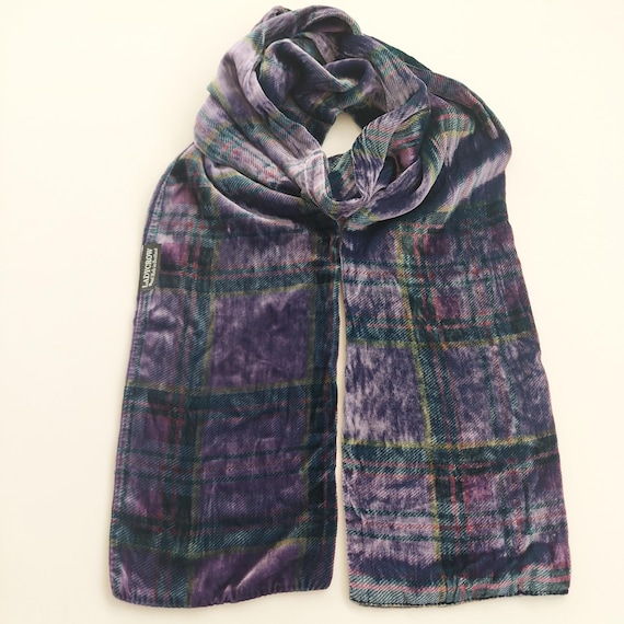 Ladycrow Scotland Silk Velvet Scarf Purple Tartan Plaid Made in Scotland