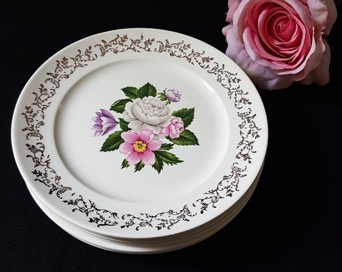 BOUQUET British Empire Ware, Set of 6 Side Plates, 22t Gold, Victorian Style Tea Party Dessert Plates