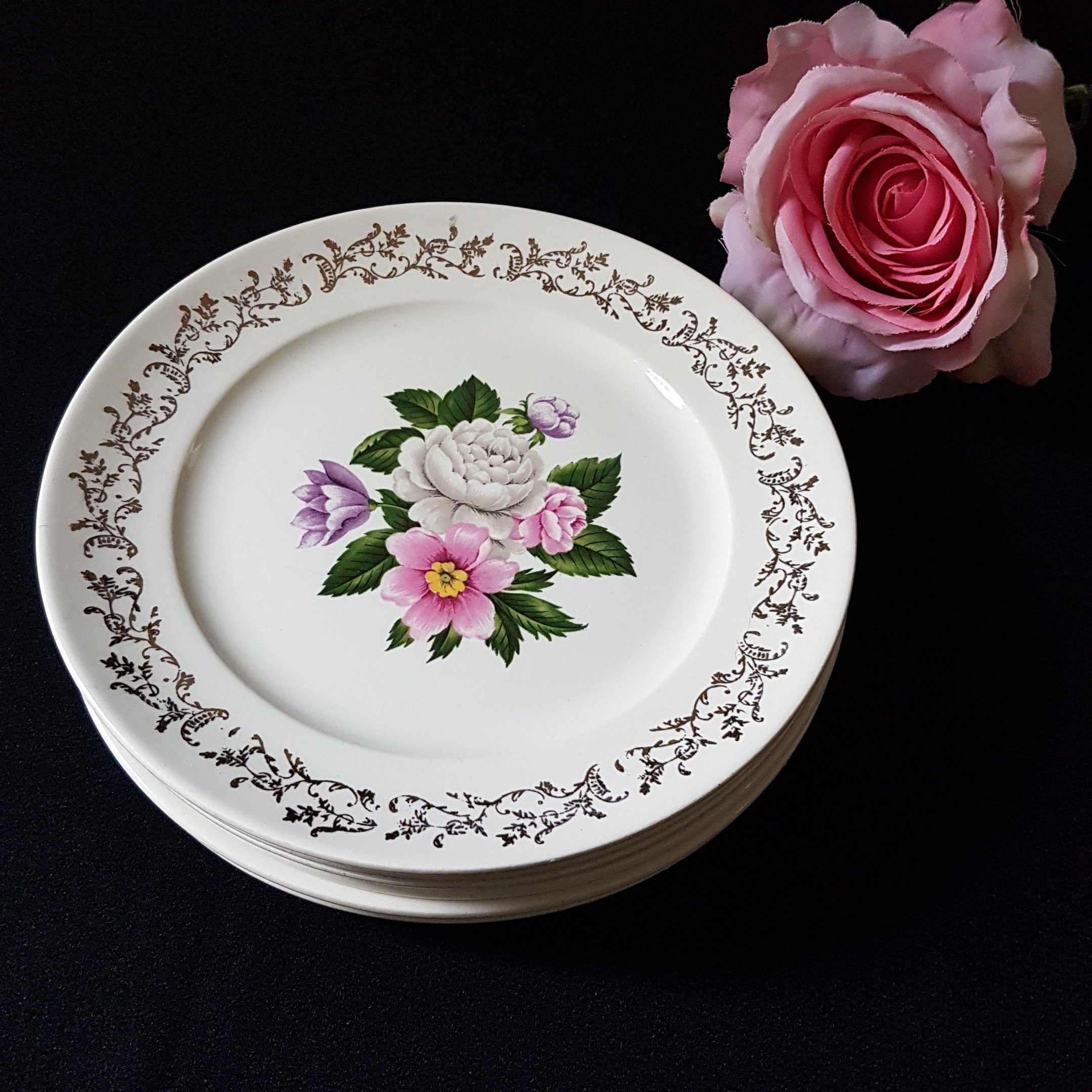 BOUQUET British Empire Ware Set of 6 Side Plates 22t Gold