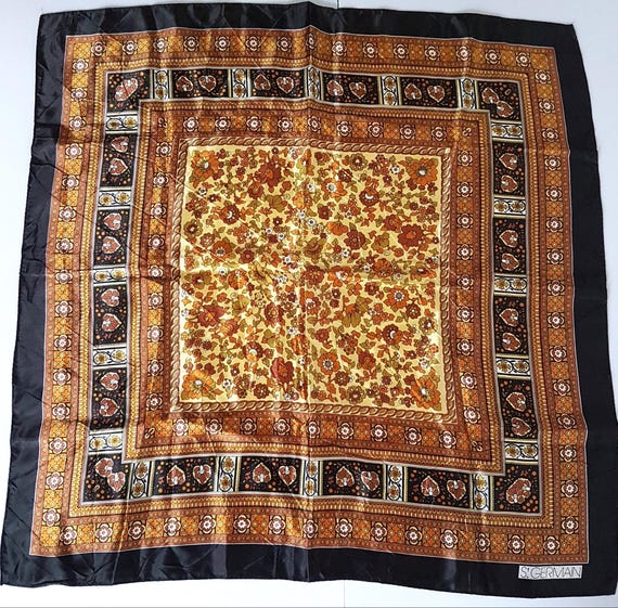 Vintage St Germain Scarf: Geometric Floral Acetate Neckerchief