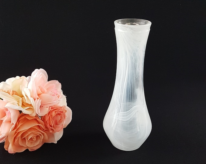 White Swirl Art Glass Bud Vase, Hand Made in Turkey