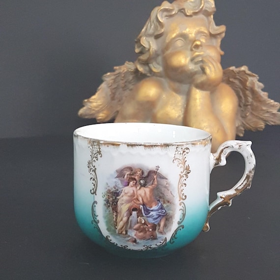 Antique Hand Painted Royal Bavaria Tea Cup Poseidon Design Gold Gilt 1879-1895 Porzellanfabrik Moschendorf