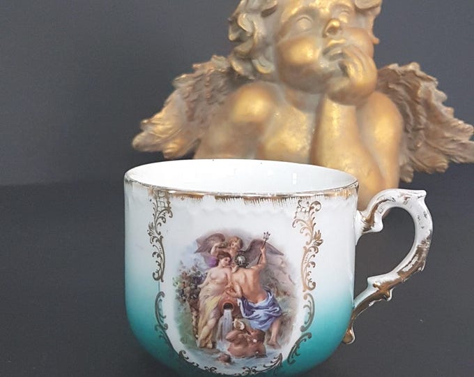 Antique Hand Painted Royal Bavaria Tea Cup Poseidon Design Gold Gilt 1879-1895 Porzellanfabrik Moschendorf