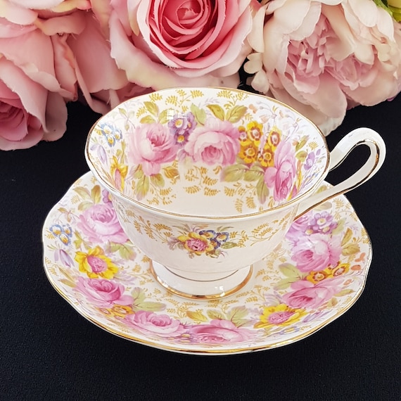 Royal Albert Serena Teacup and Saucer Set, Vintage English Bone China Floral