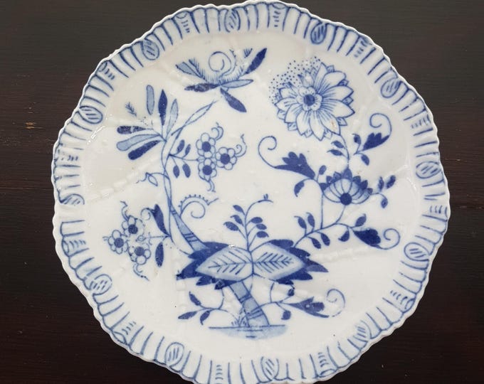 8pc Louis Regout Maastricht Blue Onion Side Plate Set, 19th Century Blue & White Dutch Porcelain