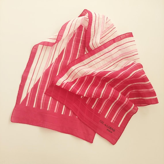 Vintage Gil de Losne Paris Scarf Pink Fuchsia Striped Rectangular Oblong Light Chiffon Wrap