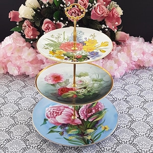 Handmade 3 Tier Cake Stand, Unique Floral Tiered Dessert Stand for Afternoon High Tea Parties