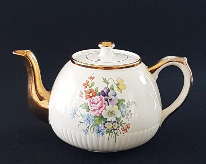 Vintage Floral Ellgreave Teapot, Made in England, Vintage Mid Century English Tea Pot, 1950s