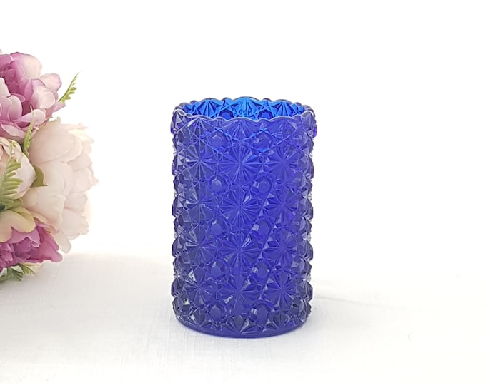 Fenton DAISY AND BUTTON Cobalt Blue Glass Tumbler, Votive Candle Holder