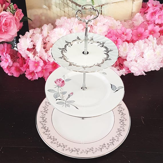 Gift for Tea Party, Wedding & Anniversary - Vintage 3-Tier Floral Bone China Cake Stand