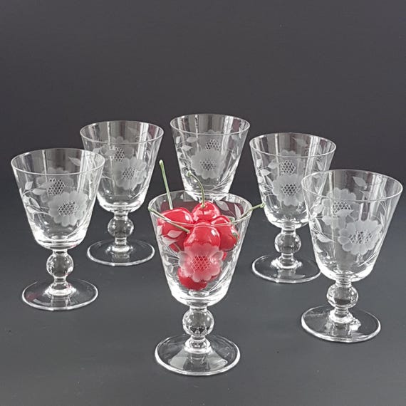 Vintage WJ Hughes Cornflower Crystal Glasses: Etched Floral