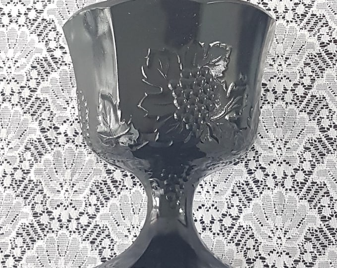 Vintage Black Milk Glass Planter Bowl with Grape Design, Westmoreland Paneled Grape