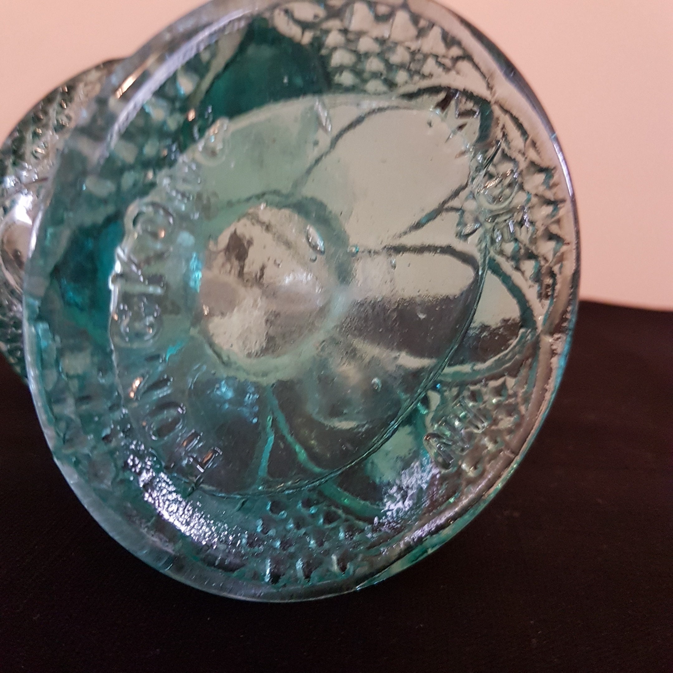 Blue Glass Oil Kerosene Table Lamp, Made in Hong Kong, (c.1950)