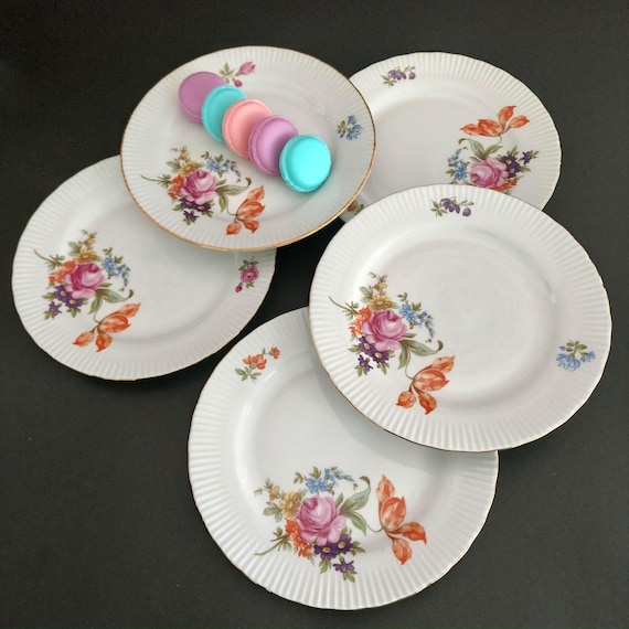 Vintage JLMenau Graf Von Henneberg German Porcelain Salad Plates Set 5 HEP1 1960s