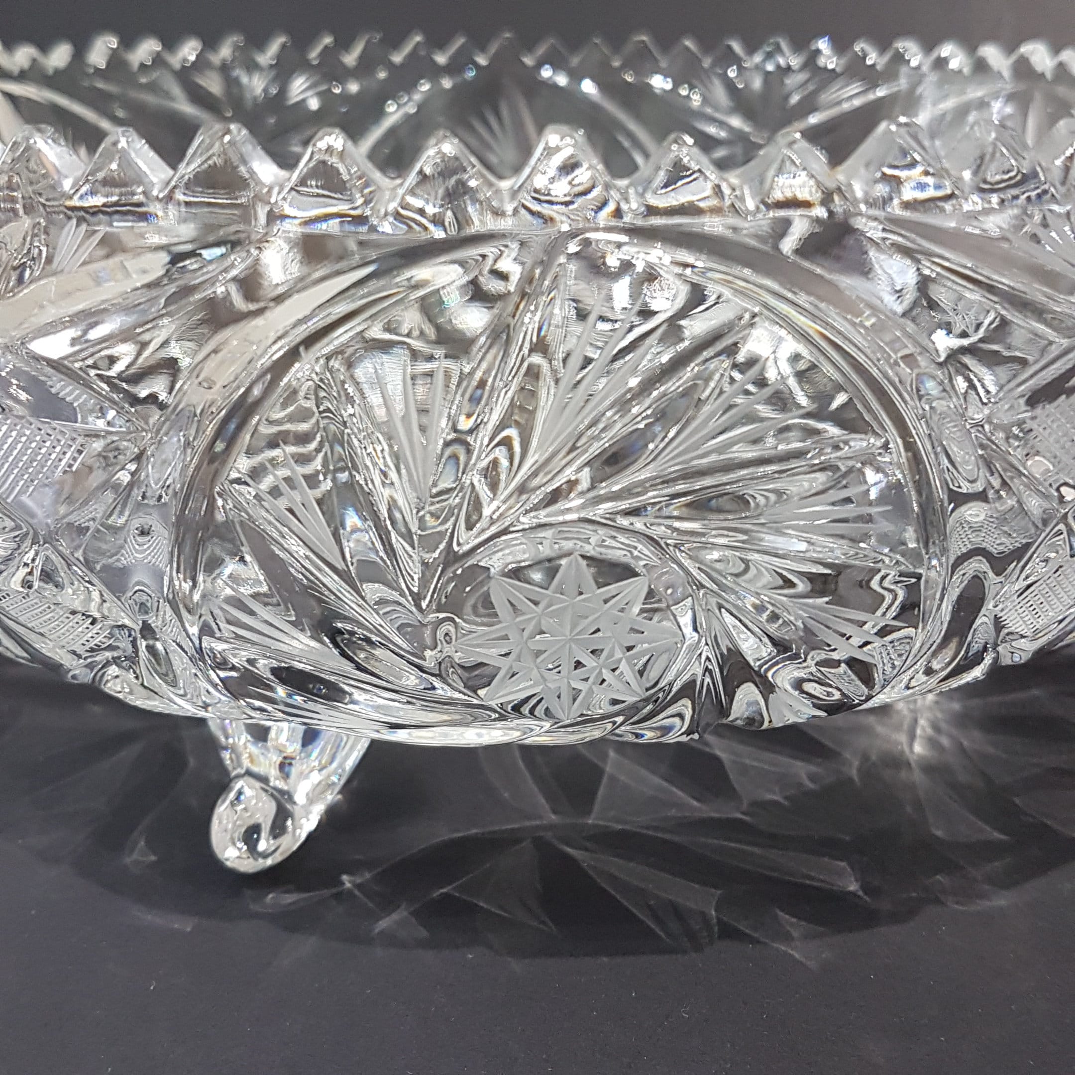 Large Pinwheel Crystal Footed Bowl Fruit Bowl Vintage Cut Etsy