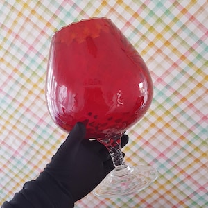 Vintage Empoli Red Glass Giant Brandy Snifter Vase: Twisted Stem Pedestal Bowl