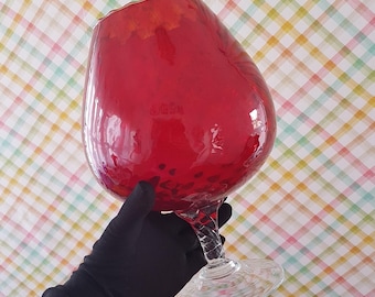 Vintage Empoli Red Glass Giant Brandy Snifter Vase: Twisted Stem Pedestal Bowl