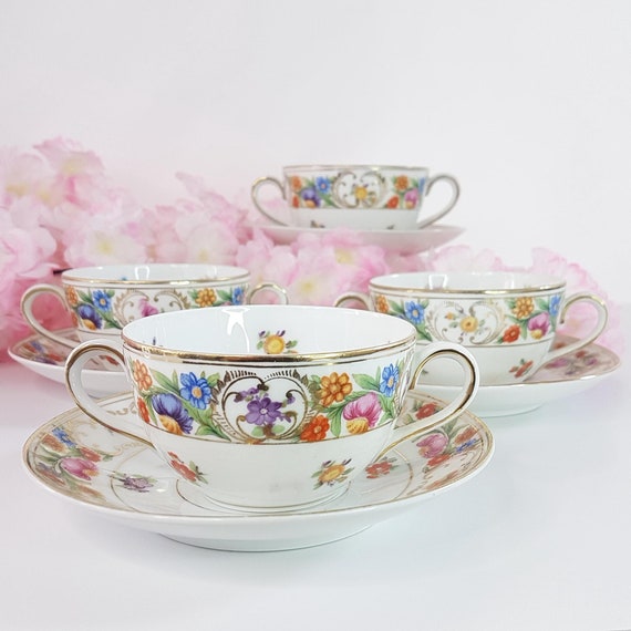 Vintage Dresden Style Tea Cup & Saucer: Bavarian Floral Porcelain