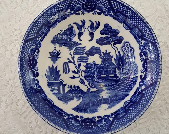 3pc Japanese Blue Willow Transferware Cereal Soup Bowl Set