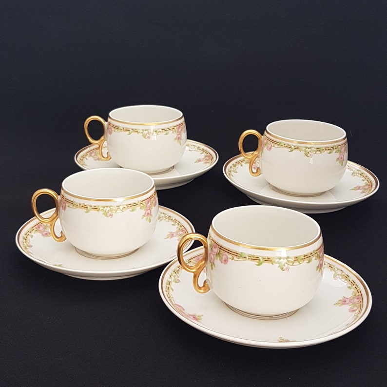 Antique Limoges Elite Works Bawo Dotter Tea Cup Saucer Set Pink Rose ...