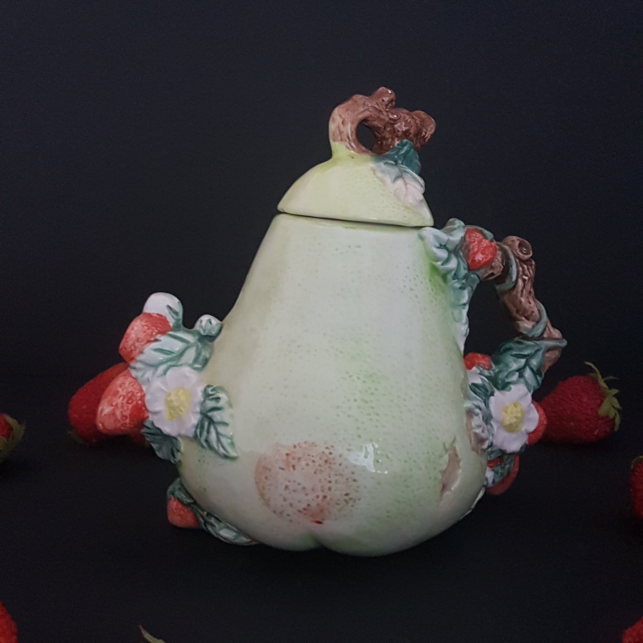 Heritage Mint Ltd Collectibles Teapot, Ceramic Pear Strawberries Floral