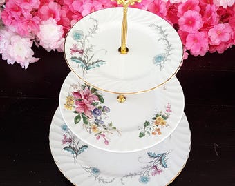 Handmade 3 Tier Bone China Cake Stand Floral Dessert Serving Tray