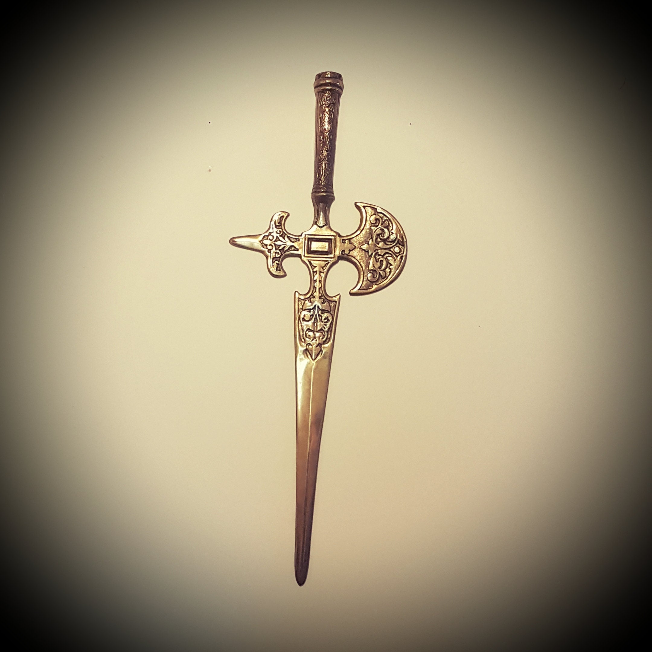 24.75 Brass Medieval Battle Ax Sword, Vintage Decorative Wall Hanging