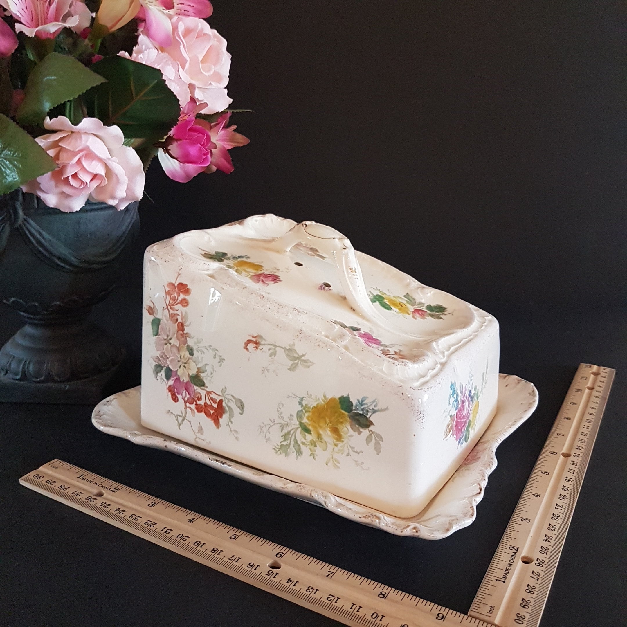 Antique Cheese Keeper, Franz Anton Mehlem Bonn Germany, Hand Painted