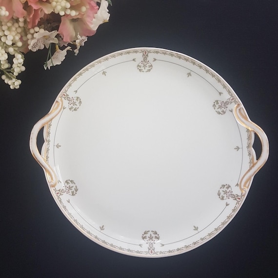 Vintage Limoges Handled Platter CH Field Haviland Green Leaves Berries Porcelain Antique Serving Tray