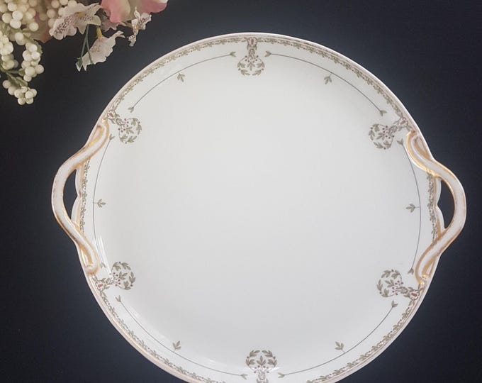 Vintage Limoges Handled Platter CH Field Haviland Green Leaves Berries Porcelain Antique Serving Tray