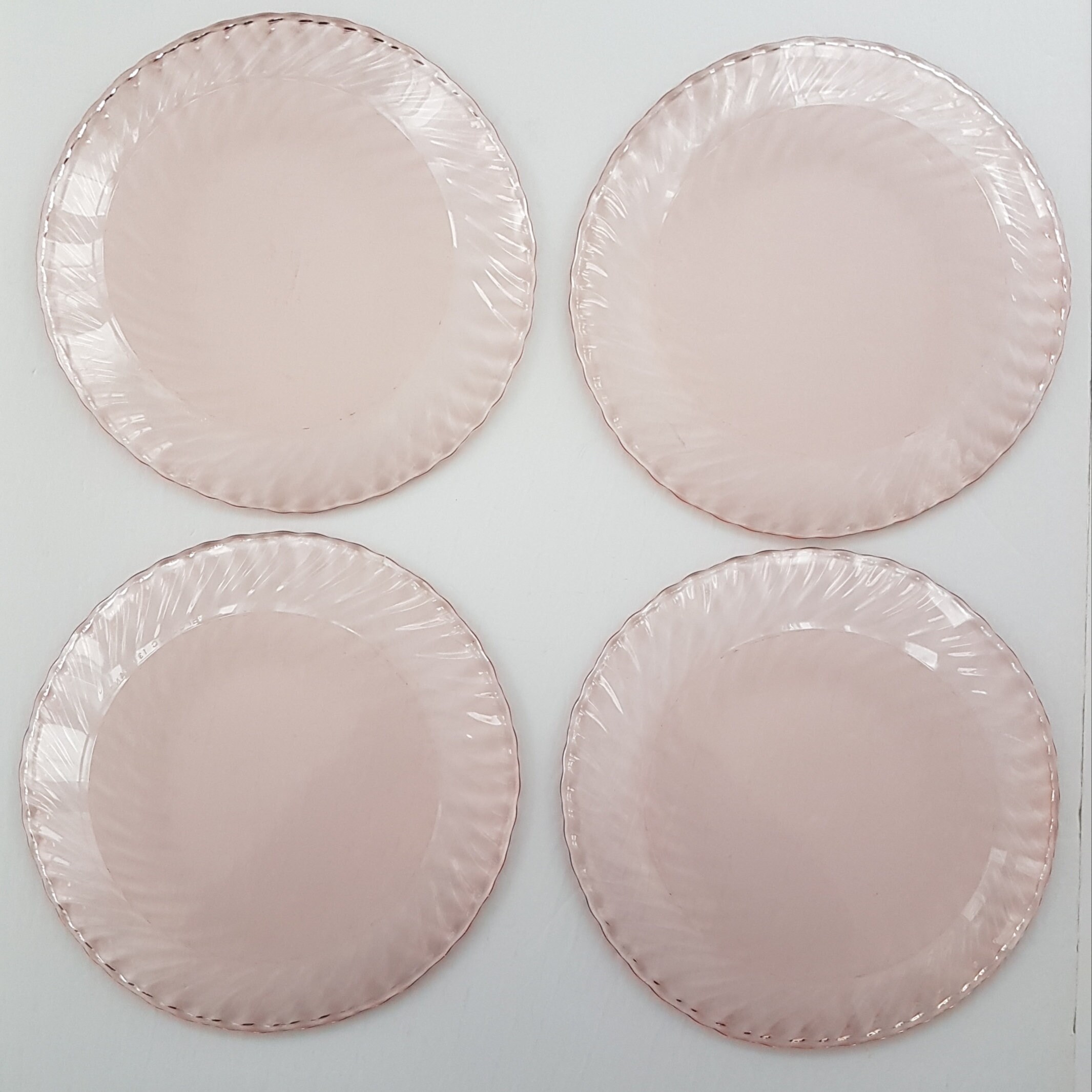 Arcoroc ROSALINE Pink Glass Plates, Sets of 4 Vintage Small Dinner