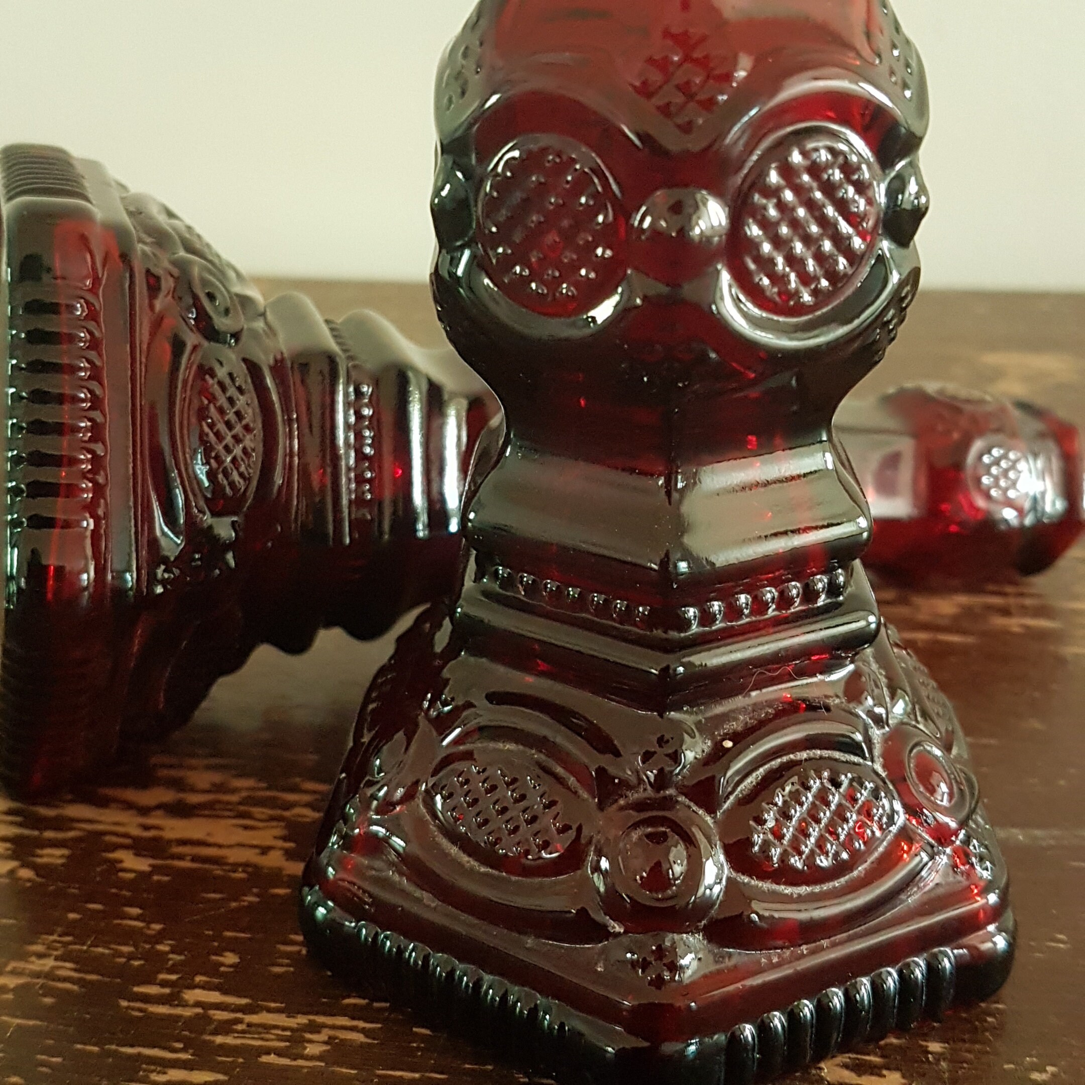 Pair of Tall Avon 1876 Cape Cod Candlestick Holders, Vintage Ruby Red