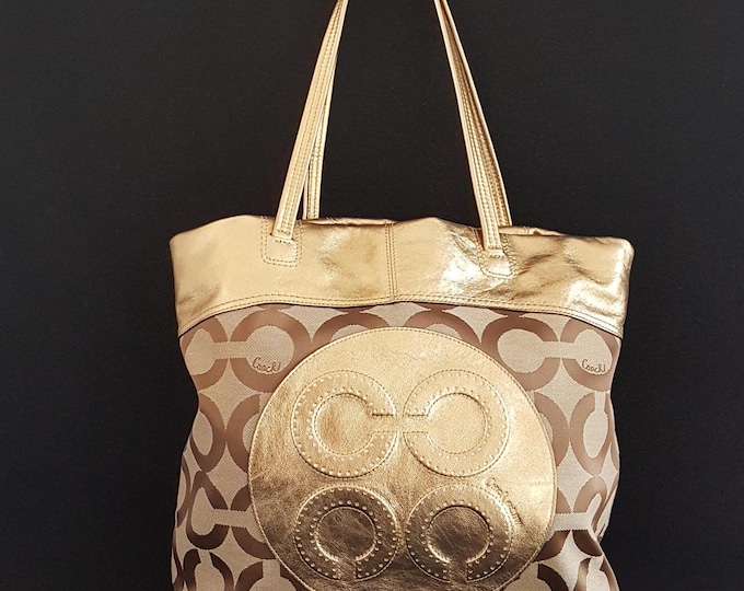 COACH Julia Beige Gold Signature Tote Bag