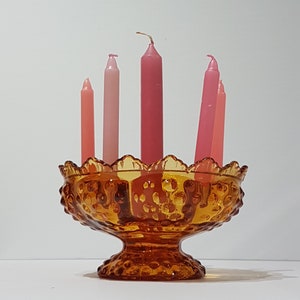 Fenton Glass Candle Bowl für 5 Minikerzen und 1 Taper Candle, Fenton Patent 3547569