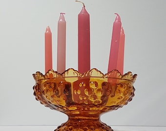 Fenton Glass Candle Bowl, Holds 5 Mini Candles and 1 Taper Candle, Fenton Patent 3547569