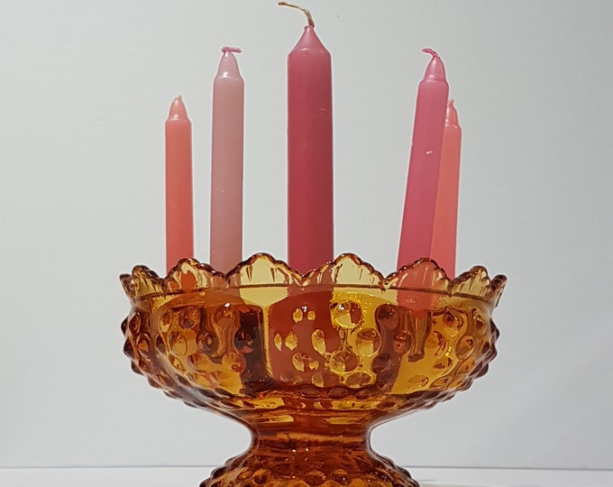 Fenton Glass Candle Bowl, Holds 5 Mini Candles and 1 Taper Candle, Fenton Patent 3547569