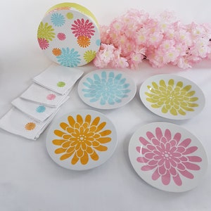 Ceramic Plate Set with Matching Luncheon Napkins, 8 pc Boxed Set