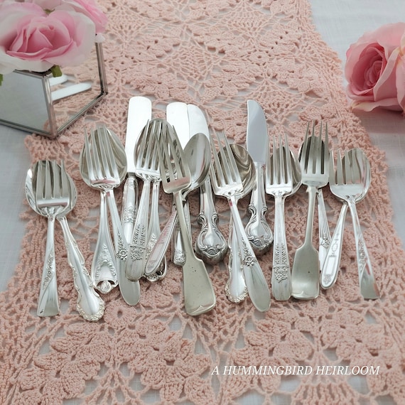 Vintage Silver Plate Flatware Set: Mismatched Cutlery, 5-Piece Place Setting for 4