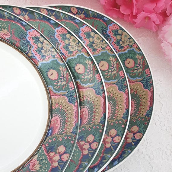 4pc Mikasa Garden Frenzy Stoneware Side or Dinner Plates Set - Vintage Farmhouse Tableware