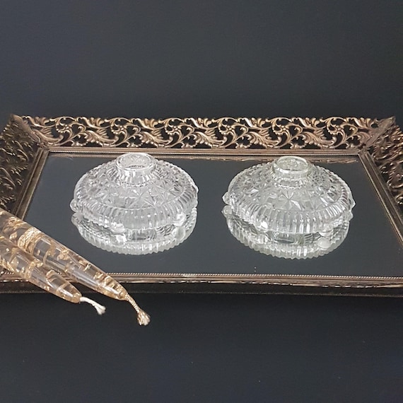 Glass Taper Candle Holders, Vintage Anchor Hocking STARS AND BARS, Thousand Lines, Rainbow Stars