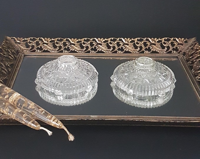 Glass Taper Candle Holders, Vintage Anchor Hocking STARS AND BARS, Thousand Lines, Rainbow Stars