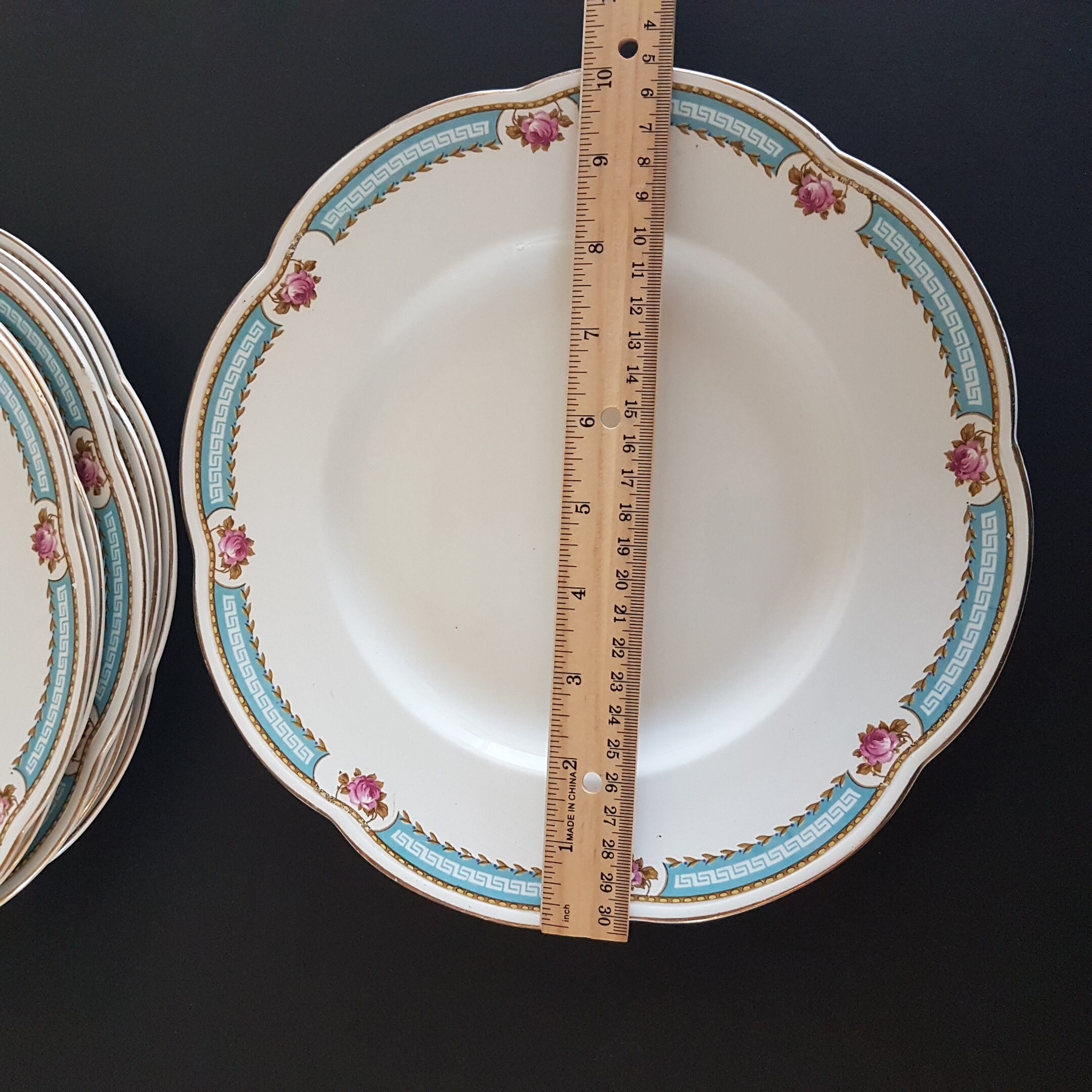 Vintage Baker & Co England, Set of 6 Dinner Plates, Flower Shape, Pink