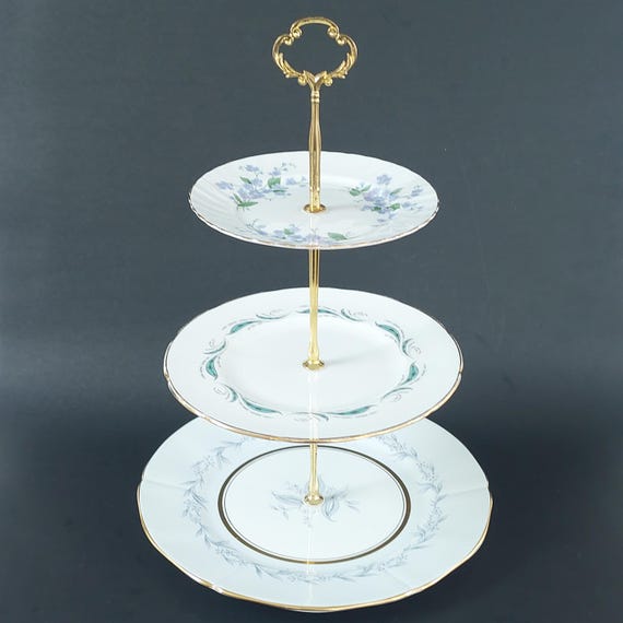 Vintage Bone China 3 Tier Cake Stand Royal Adderley Foley Crown Derby High Tea