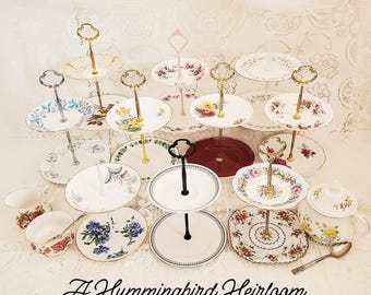 Handmade Bone China 2-Tier Cake Stand: CHOICE of Vintage English Tea Party Decor