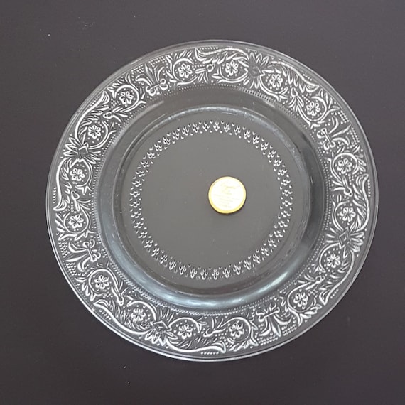 Vintage KIG Fleur de Lis Glass Dessert Plates - 4pc Elegant Dining Set