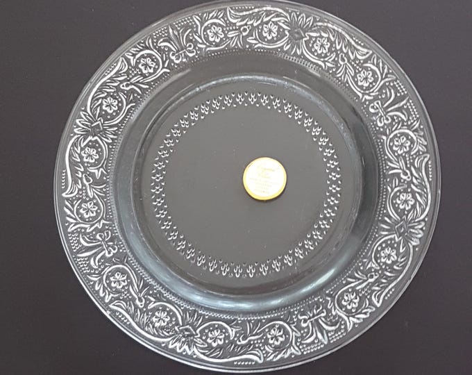 Vintage KIG Fleur de Lis Trellis Clear Glass Dessert Plates - 4pc Set for Elegant Dining