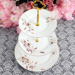 Elegant 3 Tier Cake Stand, Antique Porcelain Tiered Plate Dessert Stand, Serving Tray, Wedding Decor