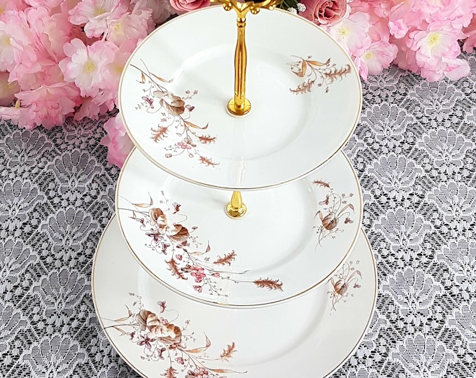 Elegant 3 Tier Cake Stand, Antique Porcelain Tiered Plate Dessert Stand, Serving Tray, Wedding Decor