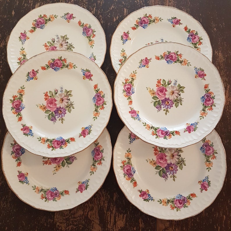 Swinnertons Dinner Plate Sets of 2, Luxor Vellum, Reg No 837606, Pattern SWI139, Vintage English Transferware, Floral China Plates, 1940 image 4